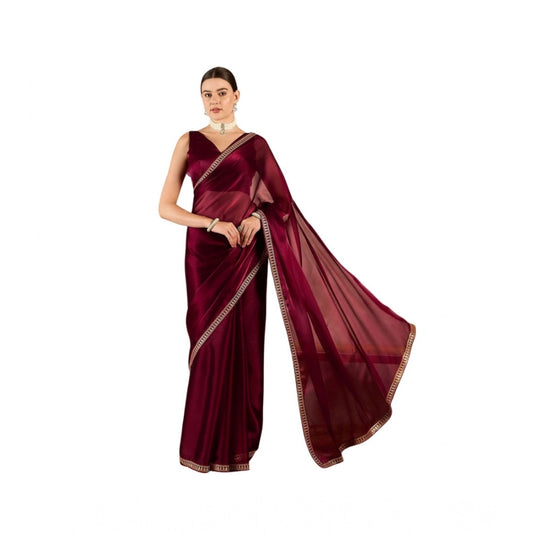 Amfyn Women's Jimmy Choo solid Saree With Unstitched Blouse 5.5Mtr (Wine )