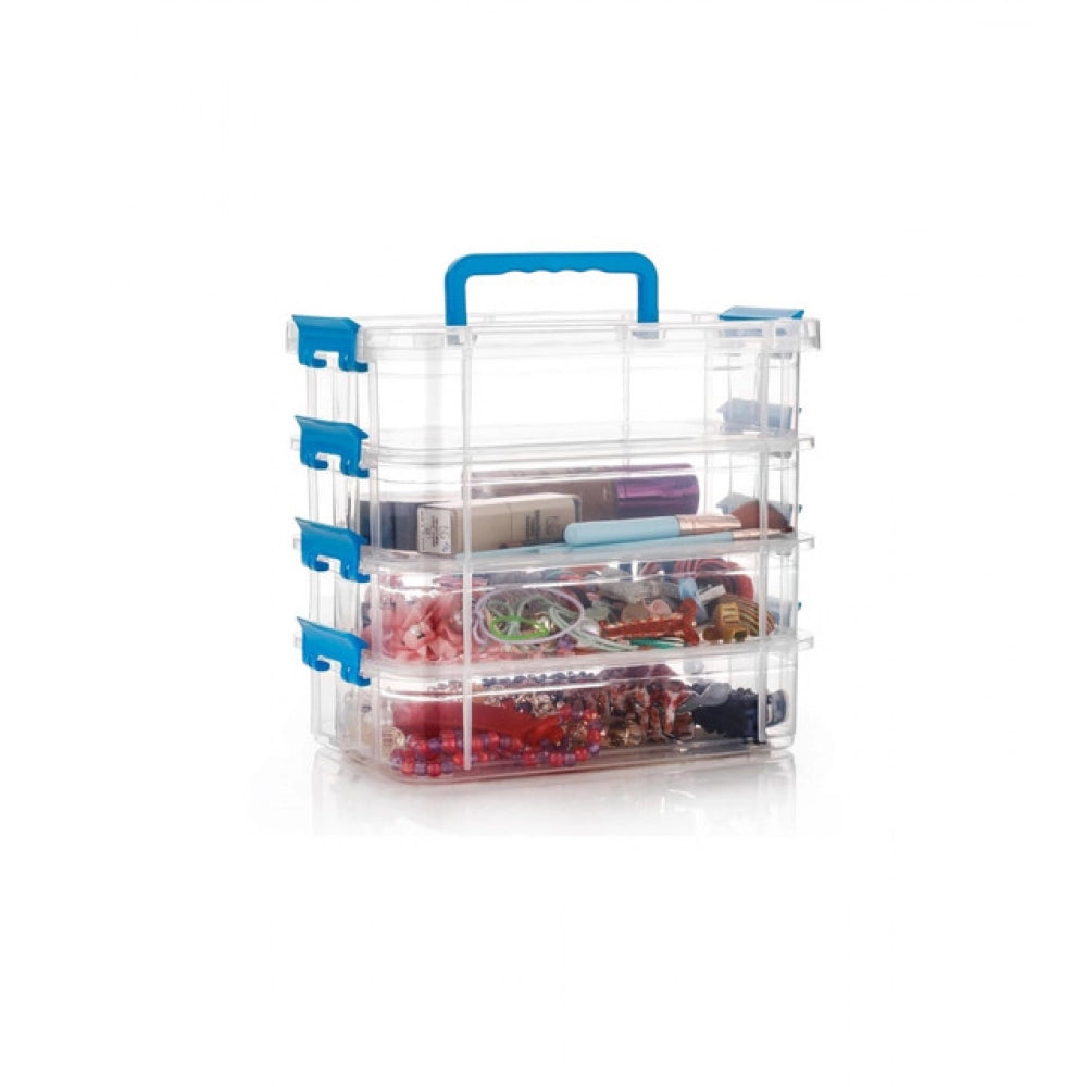 Amfyn Plastic 4 Layer Partition Box Saving Organiser With Lid (Multicolor)