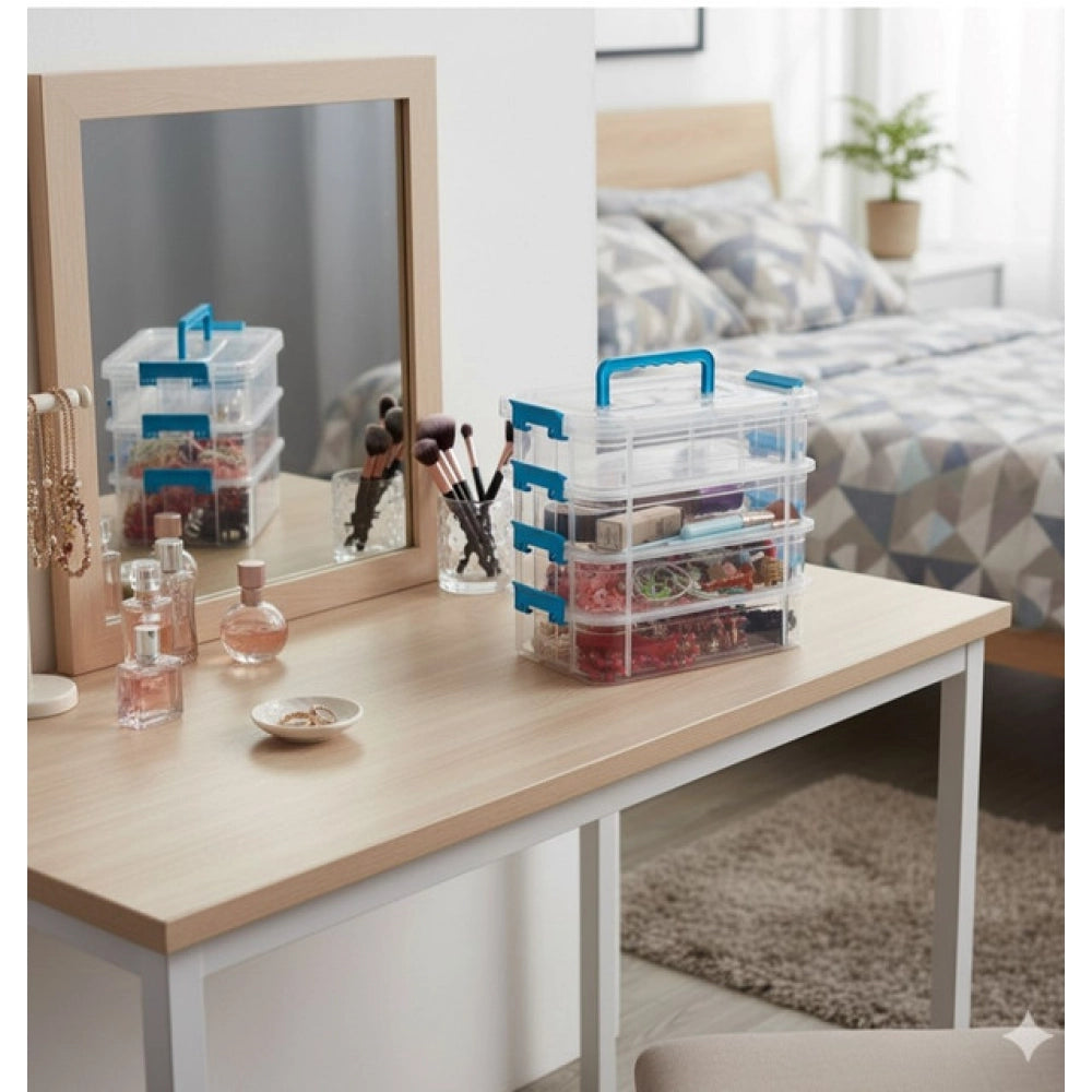 Amfyn Plastic 4 Layer Partition Box Saving Organiser With Lid (Multicolor)