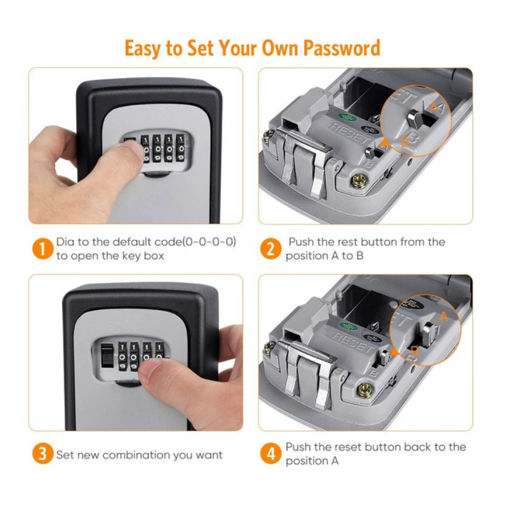 Amfyn Wall-Mounted ABS Plastic Key Lock Box (Grey-Black )