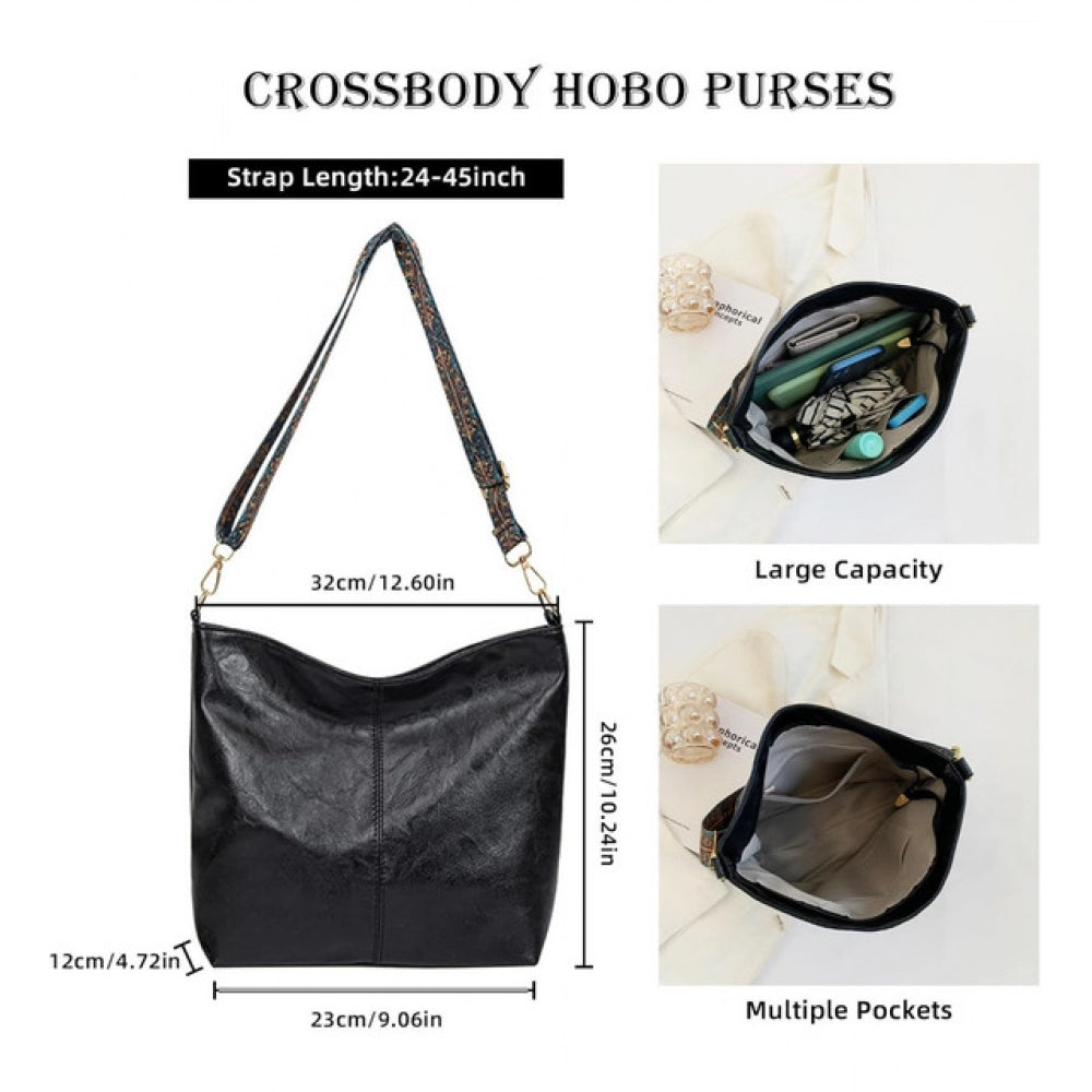 Amfyn Women's PU Leather Zipper Handbag (Black)