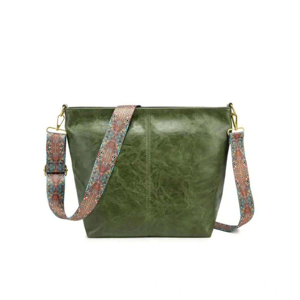 Amfyn Women's PU Leather Zipper Handbag (Green)