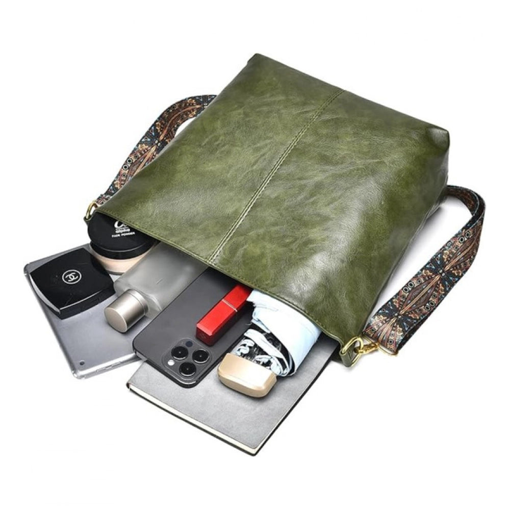 Amfyn Women's PU Leather Zipper Handbag (Green)