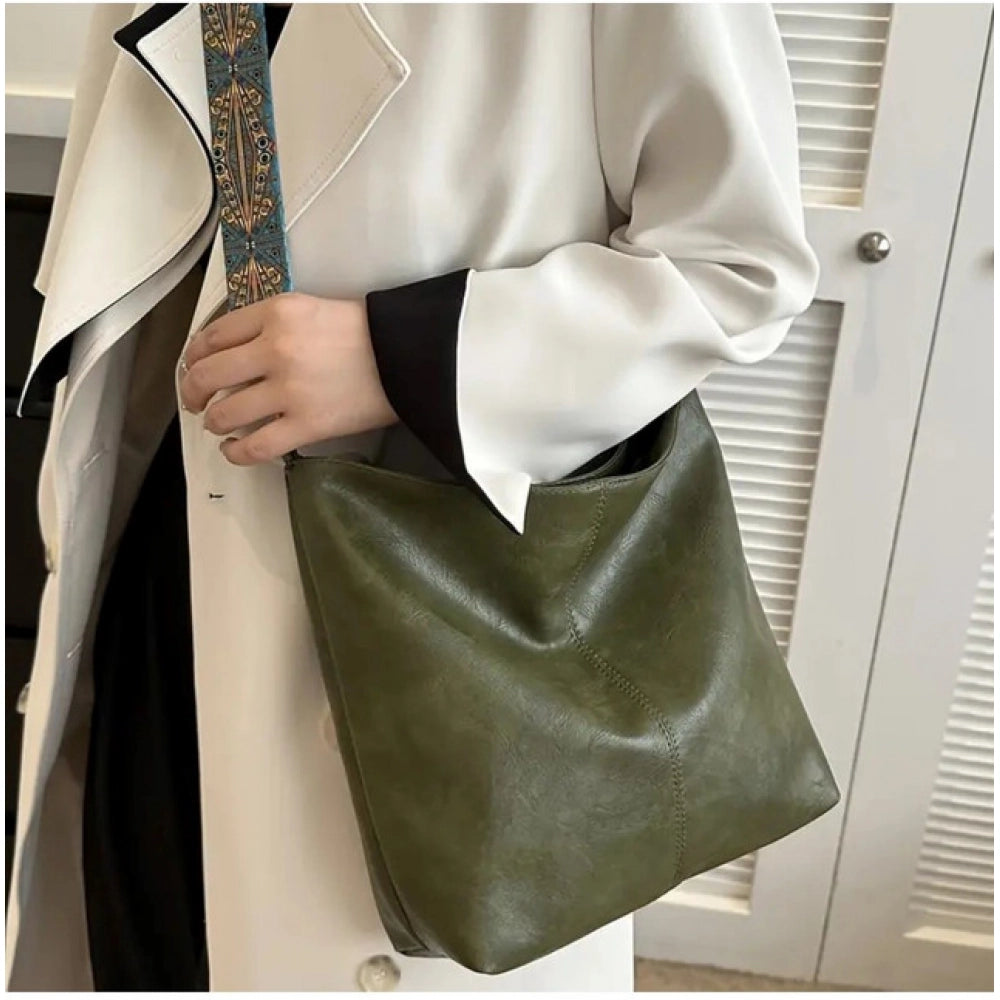 Amfyn Women's PU Leather Zipper Handbag (Green)