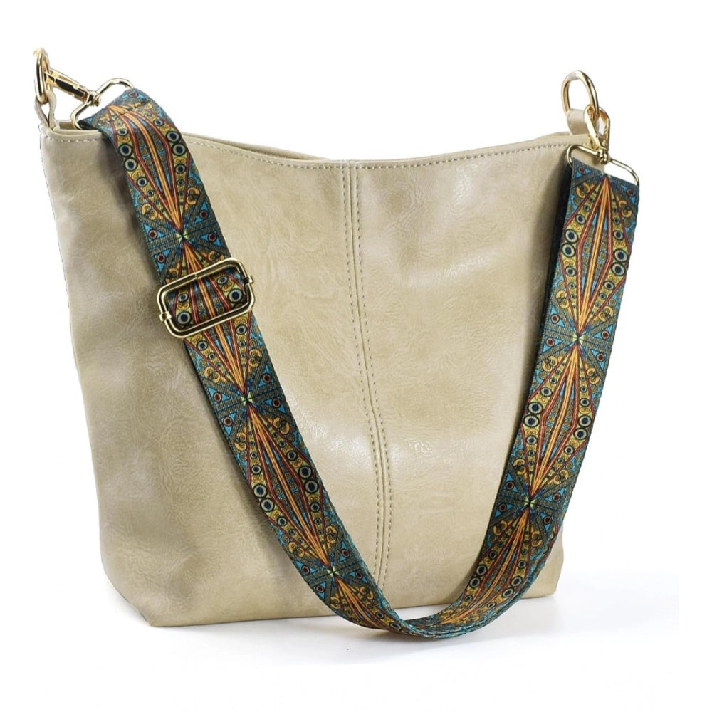 Amfyn Women's PU Leather Zipper Handbag (Beige)