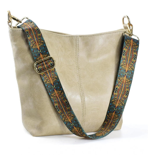 Amfyn Women's PU Leather Zipper Handbag (Beige)