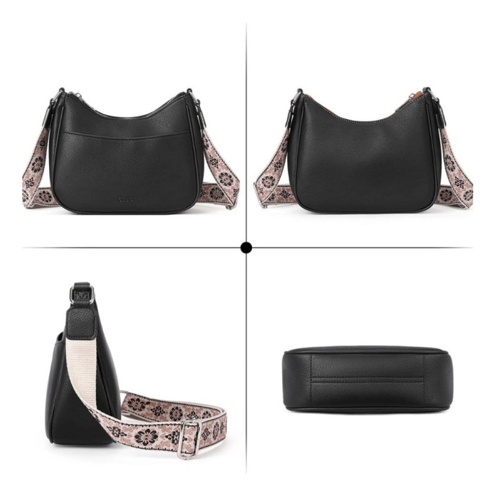 Amfyn Women's PU Leather Zipper Sling Bag (Black)