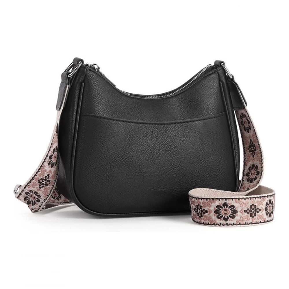 Amfyn Women's PU Leather Zipper Sling Bag (Black)