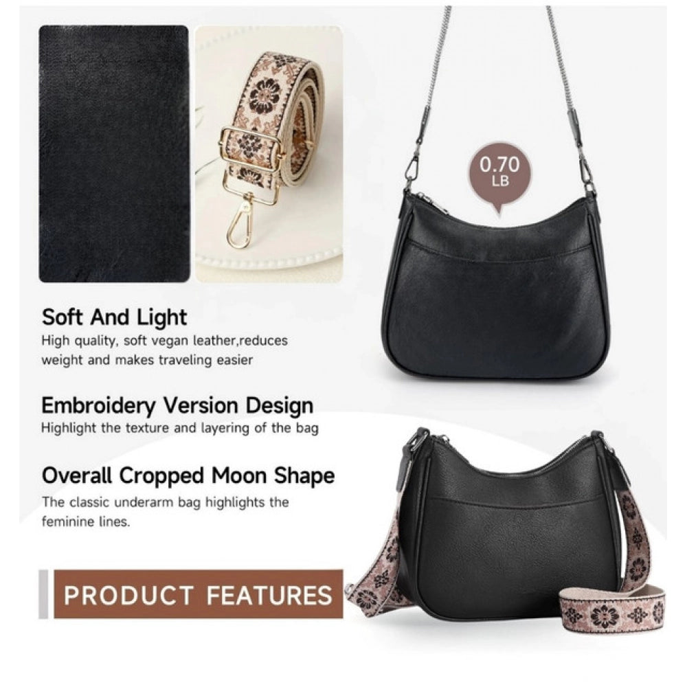 Amfyn Women's PU Leather Zipper Sling Bag (Black)