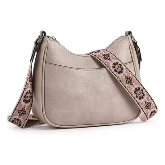 Amfyn Women's PU Leather Zipper Sling Bag (Beige)