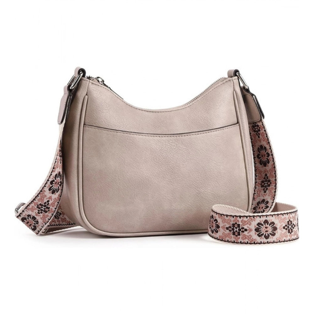 Amfyn Women's PU Leather Zipper Sling Bag (Beige)