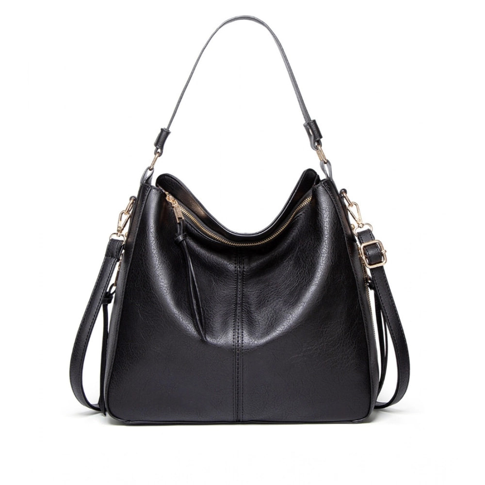 Amfyn Women's PU Leather Zipper Handbag (Black)
