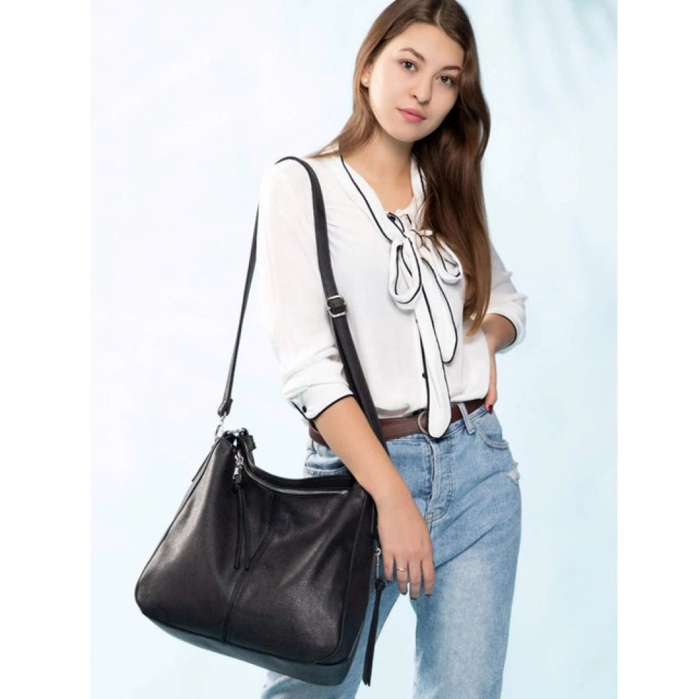 Amfyn Women's PU Leather Zipper Handbag (Black)