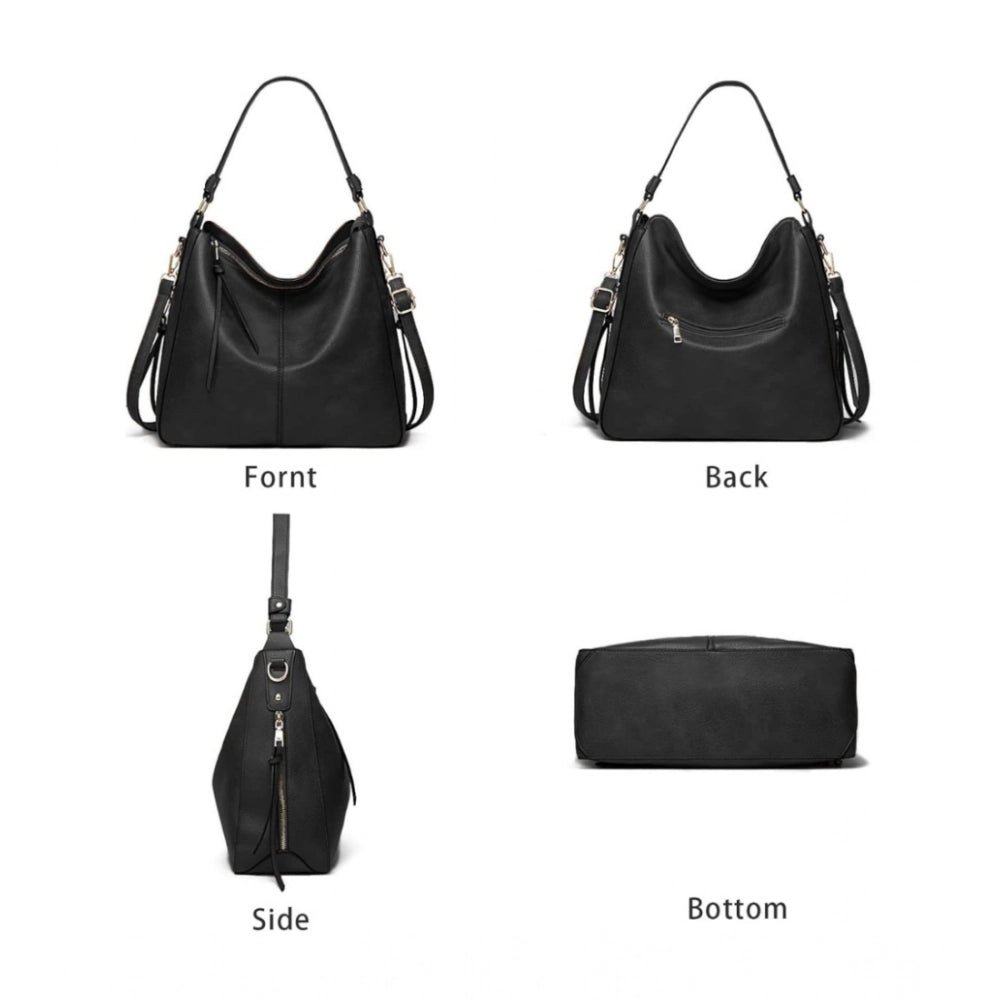Amfyn Women's PU Leather Zipper Handbag (Black)