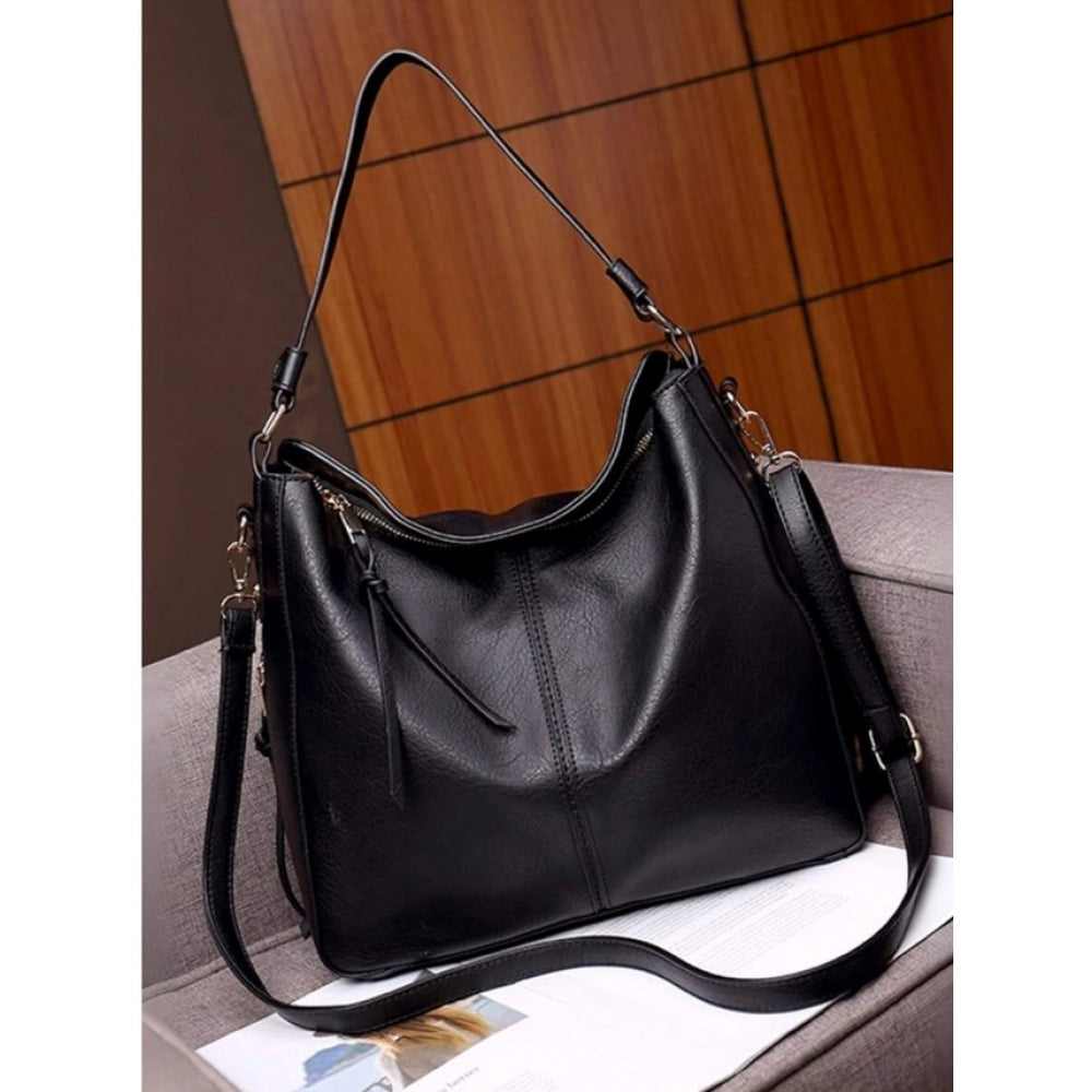Amfyn Women's PU Leather Zipper Handbag (Black)