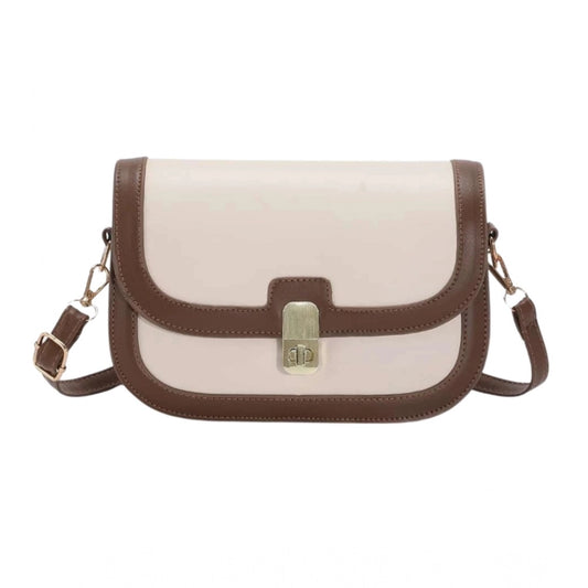 Amfyn Women's PU Leather Zipper Sling Bag (Beige)