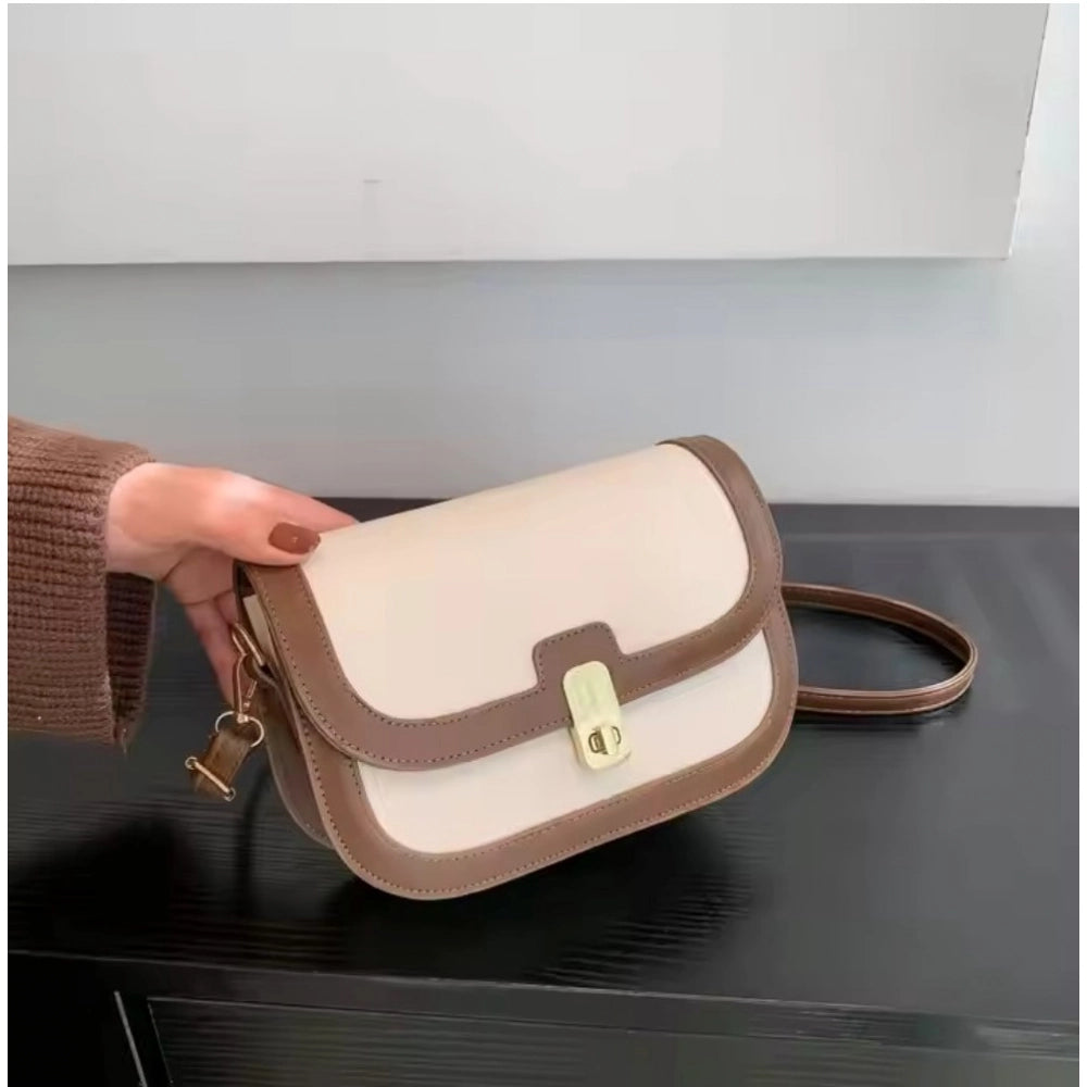 Amfyn Women's PU Leather Zipper Sling Bag (Beige)