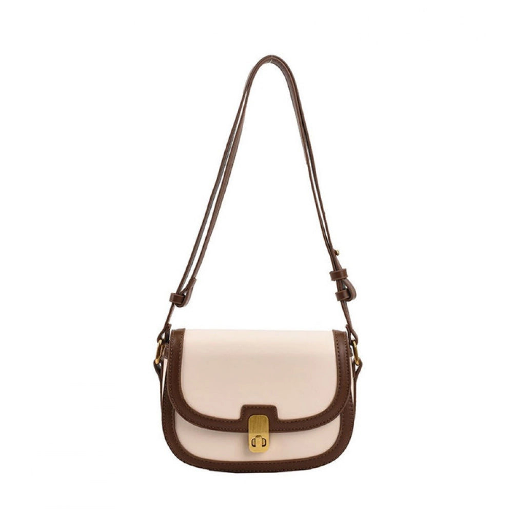 Amfyn Women's PU Leather Zipper Sling Bag (Beige)