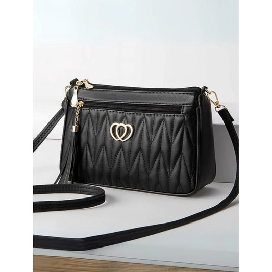 Amfyn Women's PU Leather Zipper Sling Bag (Black)