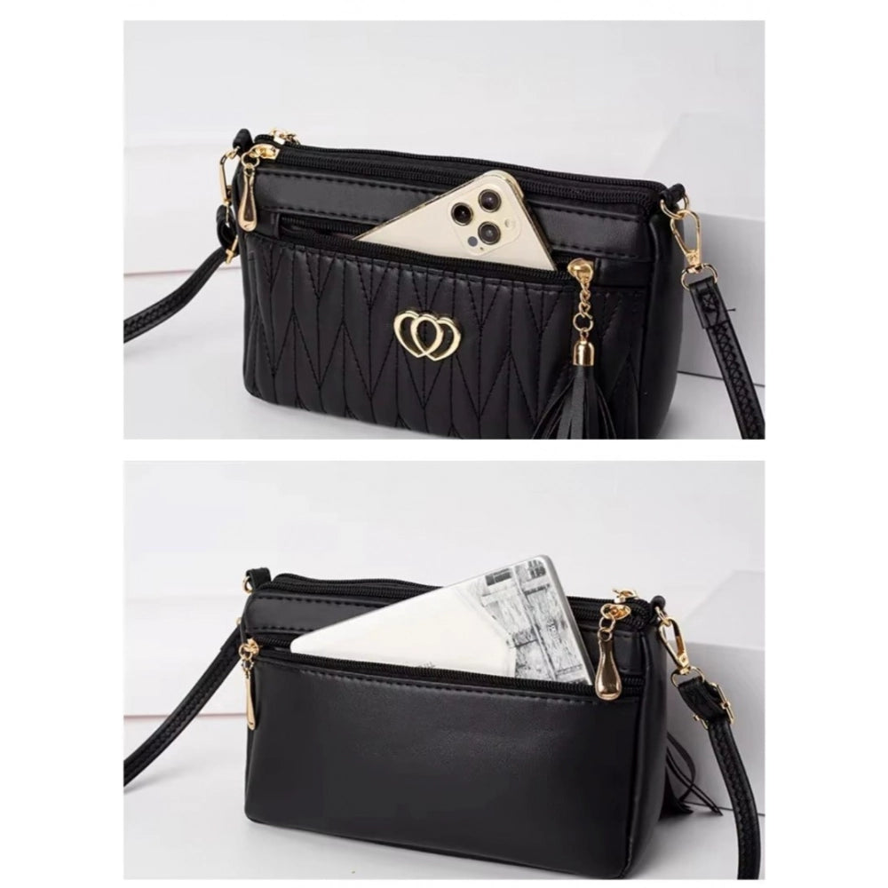 Amfyn Women's PU Leather Zipper Sling Bag (Black)