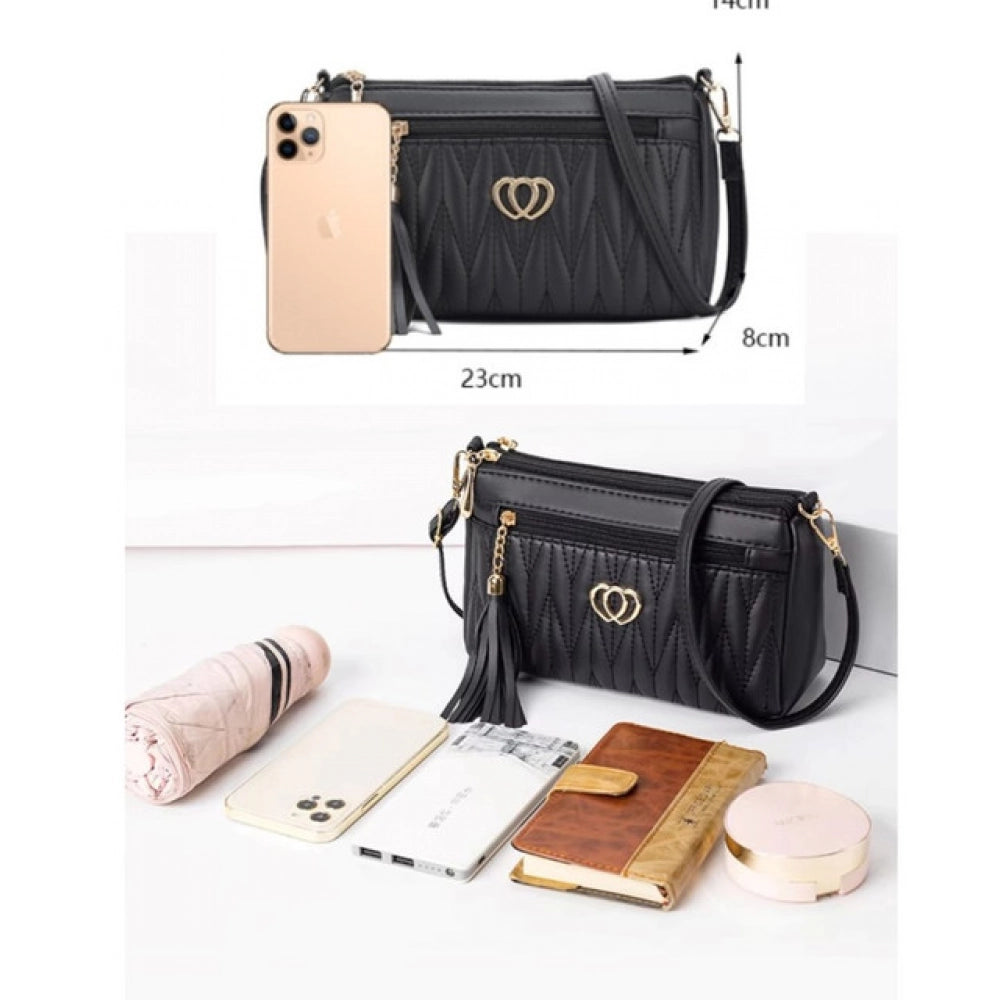 Amfyn Women's PU Leather Zipper Sling Bag (Black)