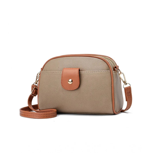 Amfyn Women's PU Leather Zipper Sling Bag (Khakhi)