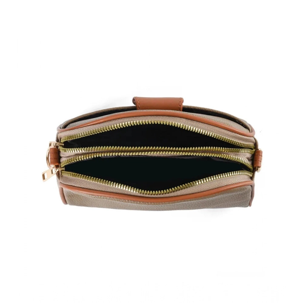 Amfyn Women's PU Leather Zipper Sling Bag (Khakhi)