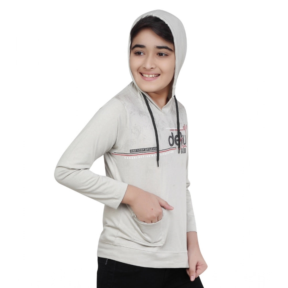 Amfyn Boy's Cotton Printeded Hooded Neck Hoodies (Grey )