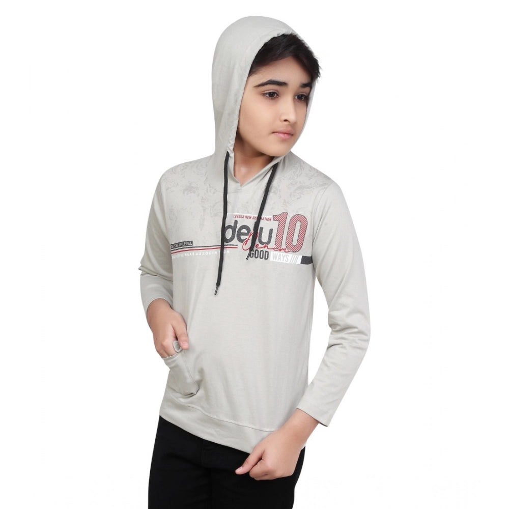 Amfyn Boy's Cotton Printeded Hooded Neck Hoodies (Grey )