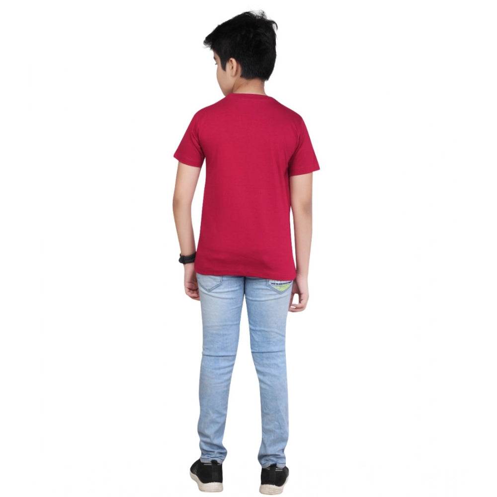 Amfyn Boy's Cotton Grapic Printed Round Neck T-Shirt (Marron)