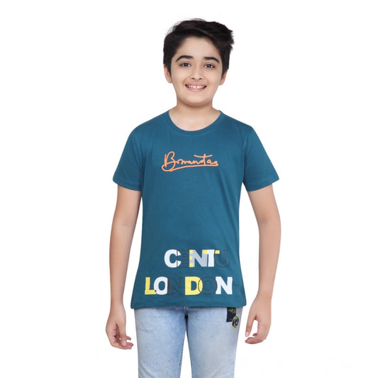 Amfyn Boy's Cotton Grapic Printed Round Neck T-Shirt (Teal Green)