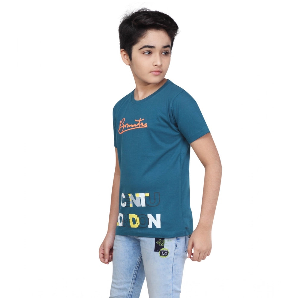 Amfyn Boy's Cotton Grapic Printed Round Neck T-Shirt (Teal Green)