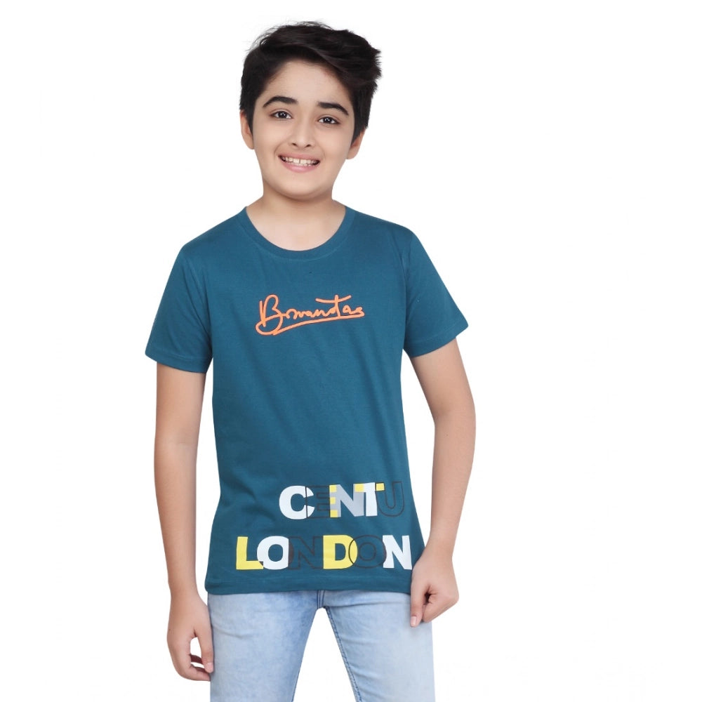 Amfyn Boy's Cotton Grapic Printed Round Neck T-Shirt (Teal Green)