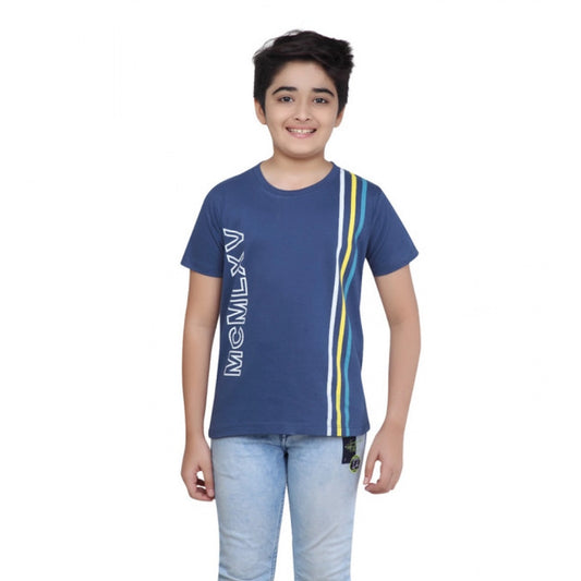 Amfyn Boy's Cotton Grapic Printed Round Neck T-Shirt (Blue)