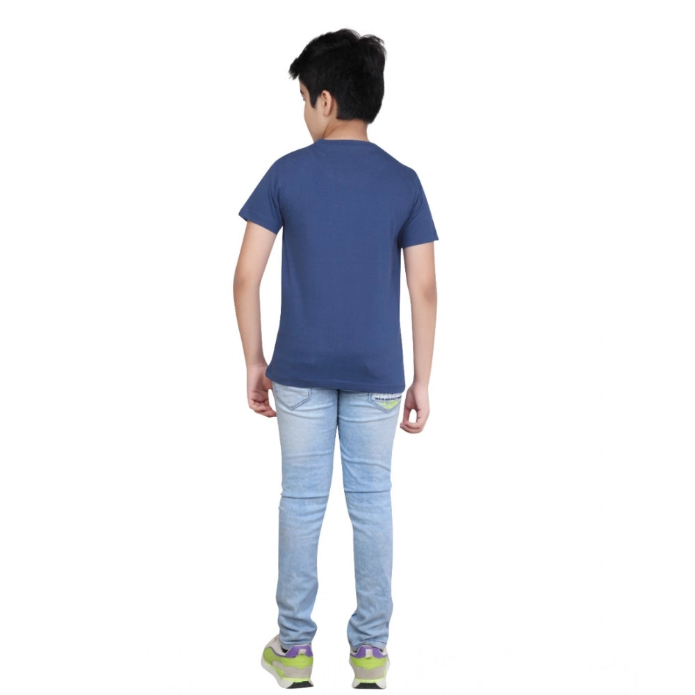 Amfyn Boy's Cotton Grapic Printed Round Neck T-Shirt (Blue)