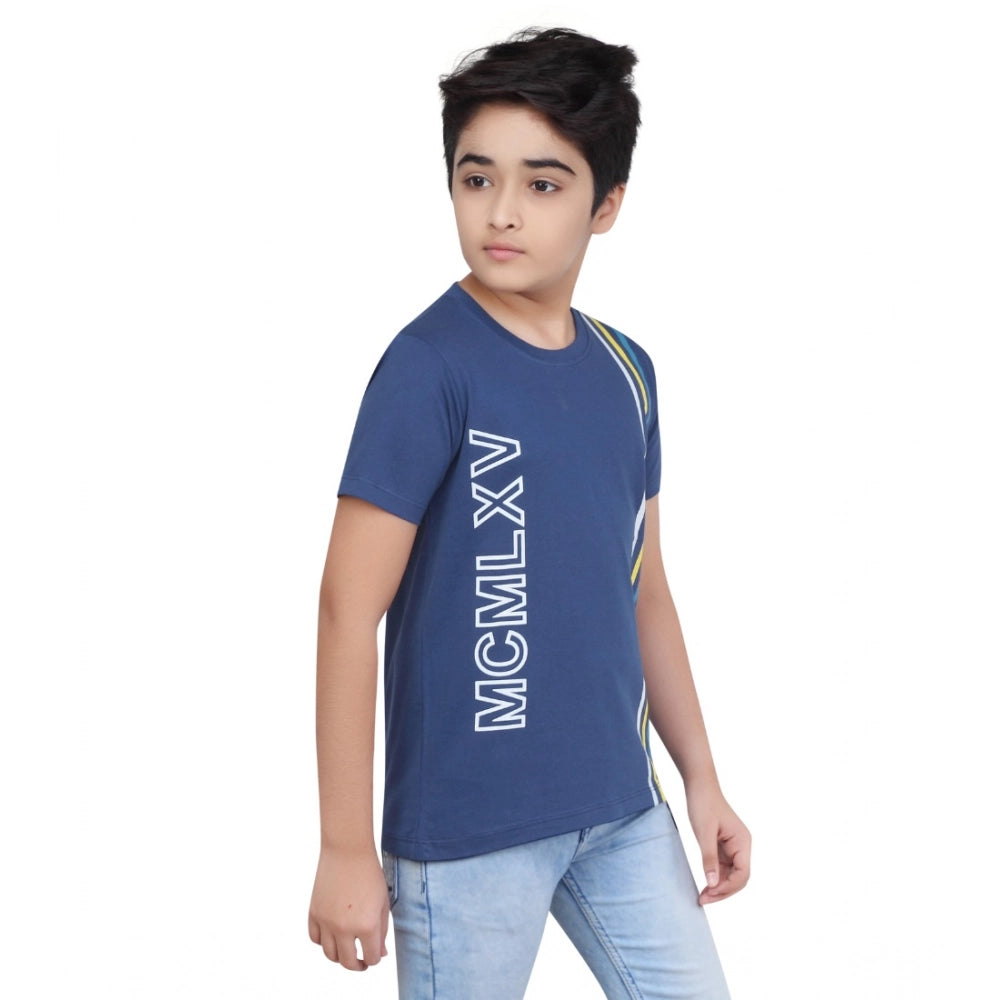 Amfyn Boy's Cotton Grapic Printed Round Neck T-Shirt (Blue)