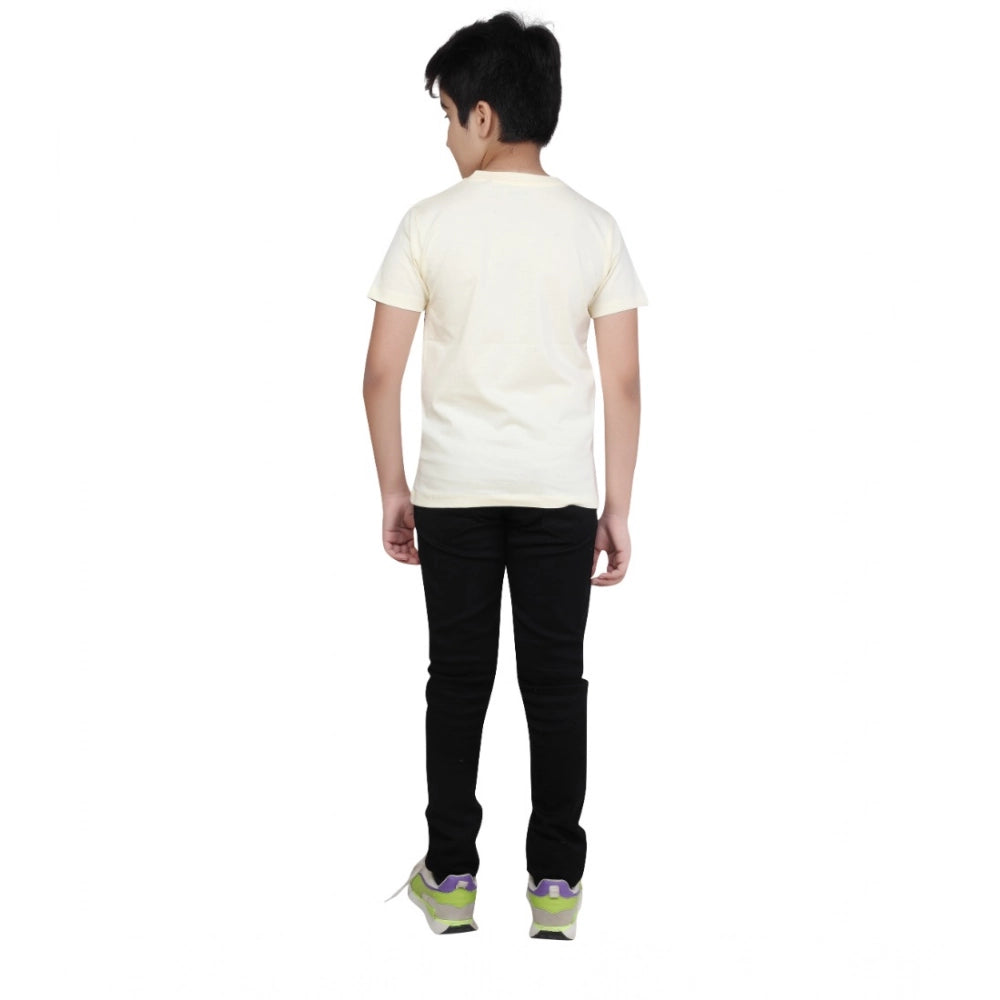 Amfyn Boy's Cotton Grapic Printed Round Neck T-Shirt (Beige )