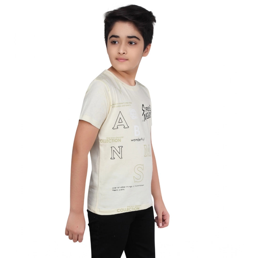 Amfyn Boy's Cotton Grapic Printed Round Neck T-Shirt (Beige )