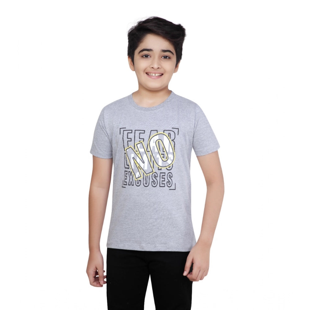 Amfyn Boy's Cotton Grapic Printed Round Neck T-Shirt (Grey Melange)