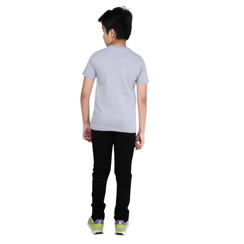 Amfyn Boy's Cotton Grapic Printed Round Neck T-Shirt (Grey Melange)