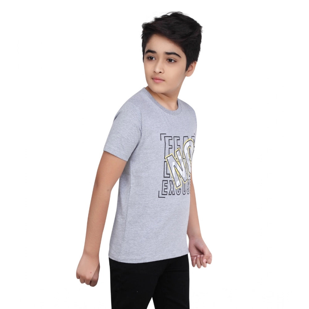 Amfyn Boy's Cotton Grapic Printed Round Neck T-Shirt (Grey Melange)
