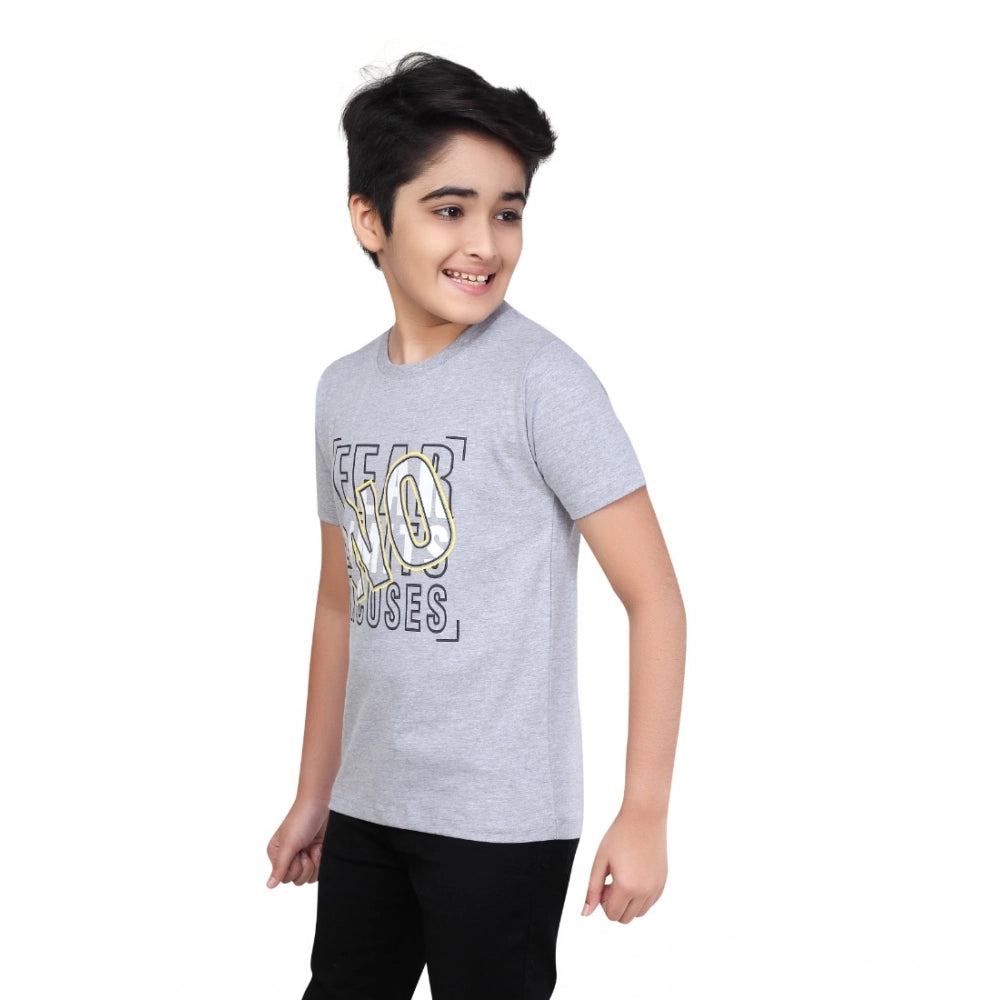 Amfyn Boy's Cotton Grapic Printed Round Neck T-Shirt (Grey Melange)