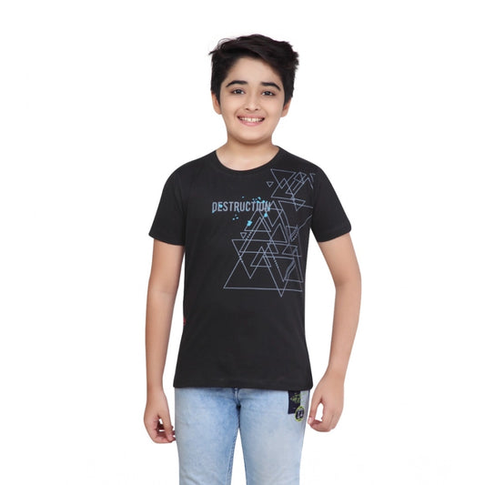 Amfyn Boy's Cotton Grapic Printed Round Neck T-Shirt (Black)