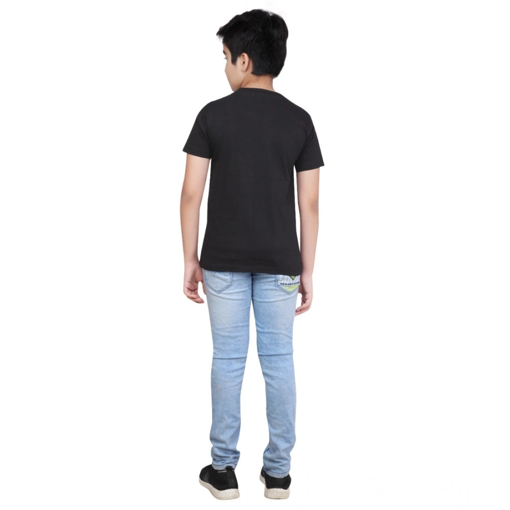Amfyn Boy's Cotton Grapic Printed Round Neck T-Shirt (Black)