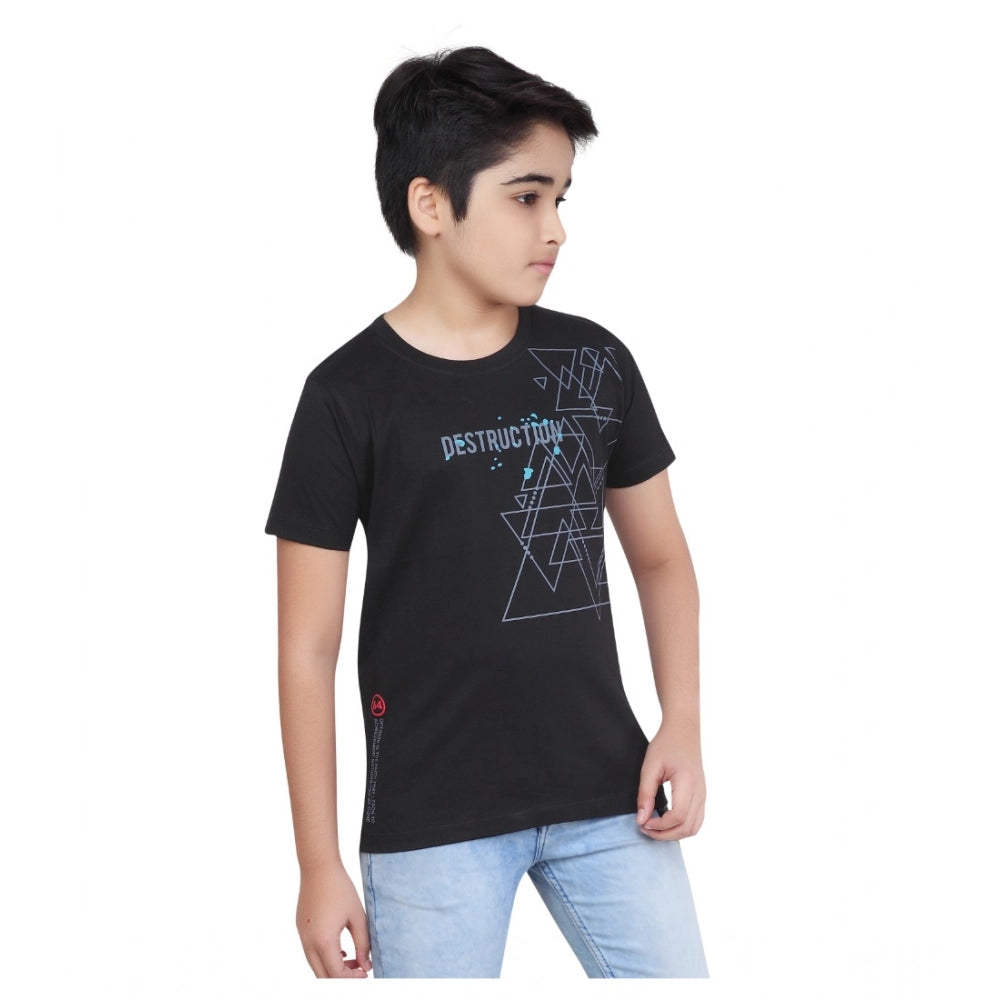 Amfyn Boy's Cotton Grapic Printed Round Neck T-Shirt (Black)