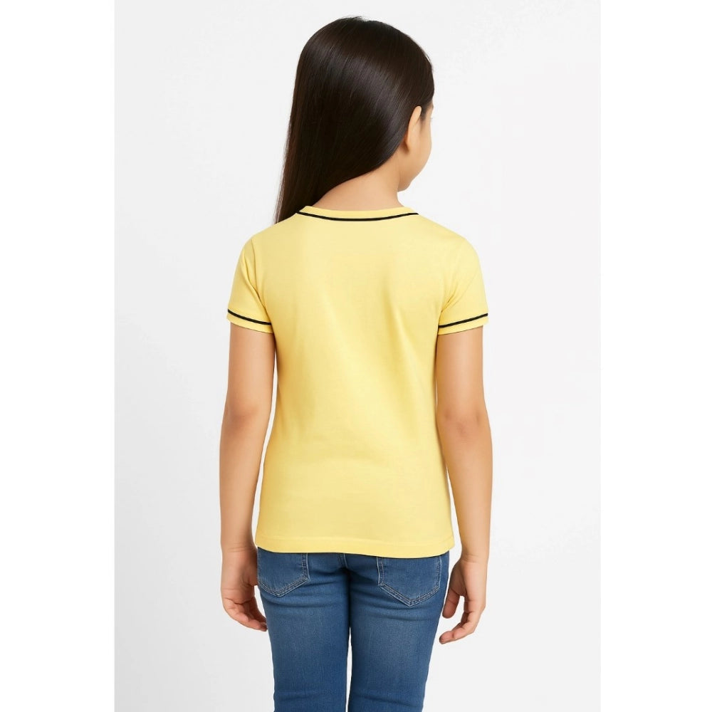 Amfyn Girl's Cotton Printeded Round Neck T-Shirt (Yellow)