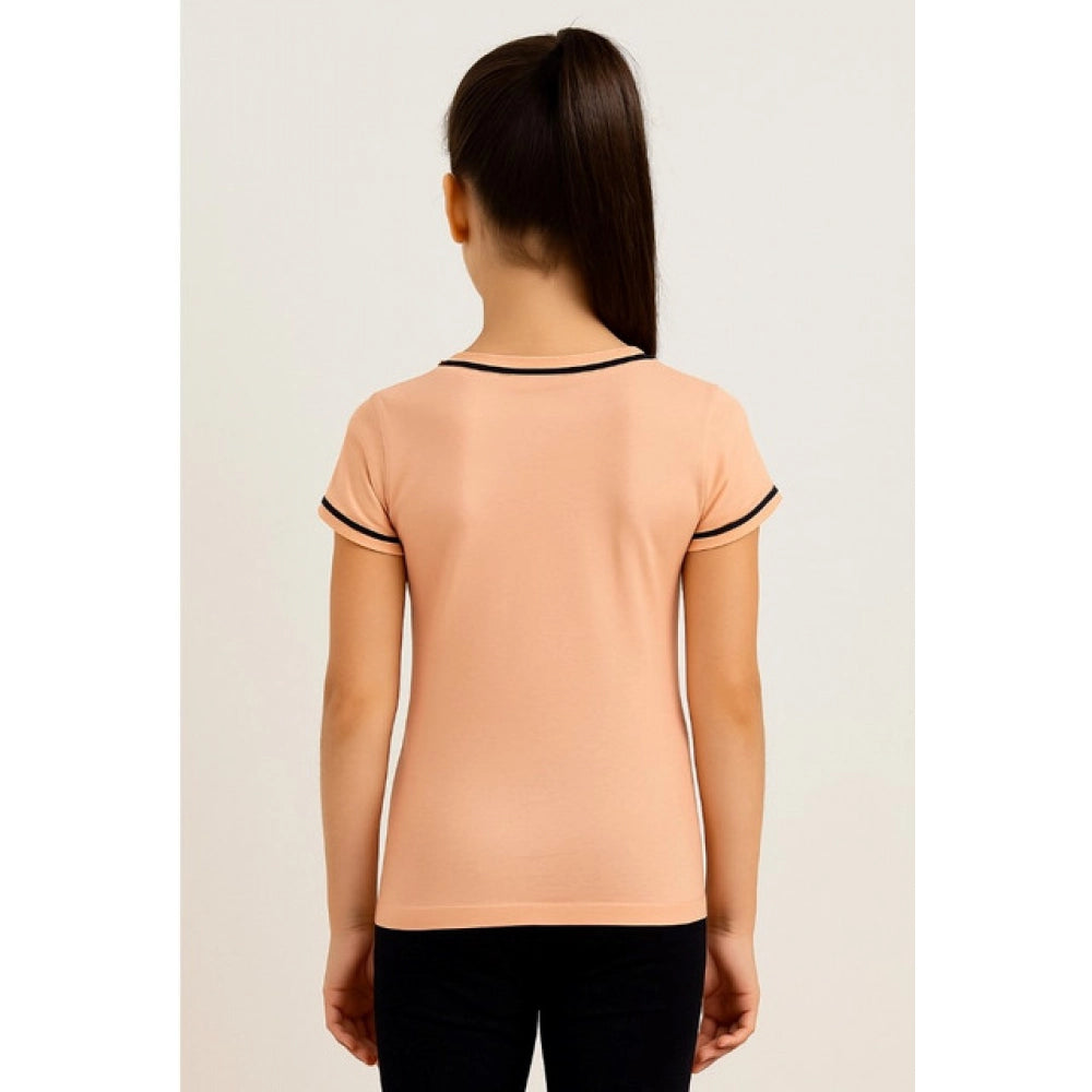 Amfyn Girl's Cotton Printeded Round Neck T-Shirt (Sandal Beach)