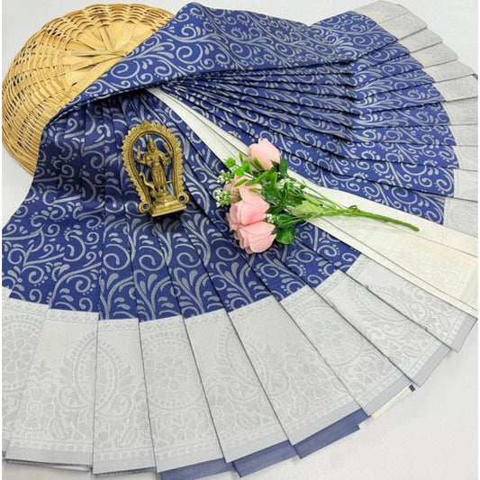 Amfyn Women's Soft Silk Printed Saree With Unstitched Blouse 5.5Mtr (Blue)