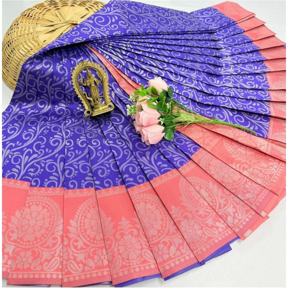 Amfyn Women's Soft Silk Printed Saree With Unstitched Blouse 5.5Mtr (Indigo Blue)