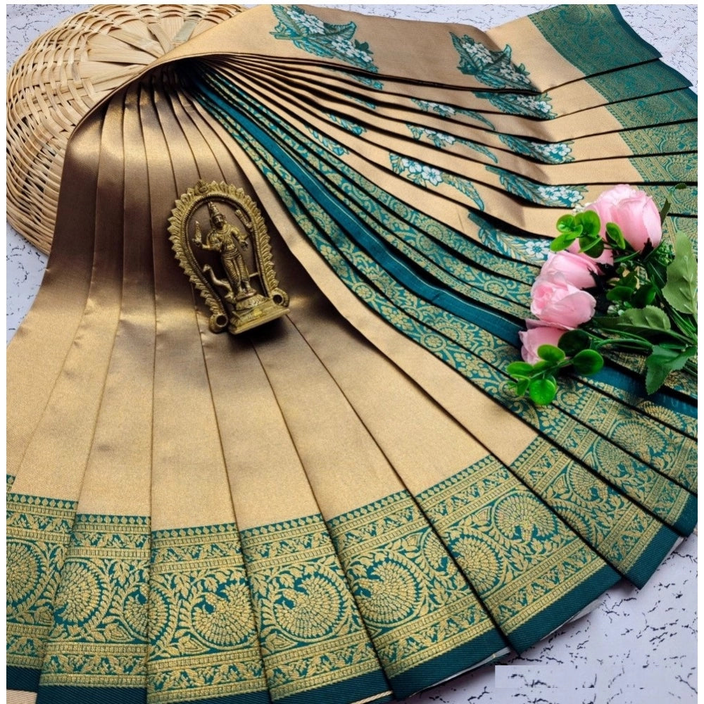 Amfyn Women's Soft Silk Printed Saree With Unstitched Blouse 5.5Mtr (Gold)